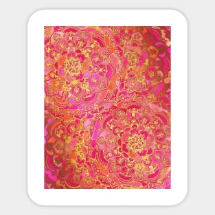 Hot Pink and Gold Baroque Floral Pattern Sticker